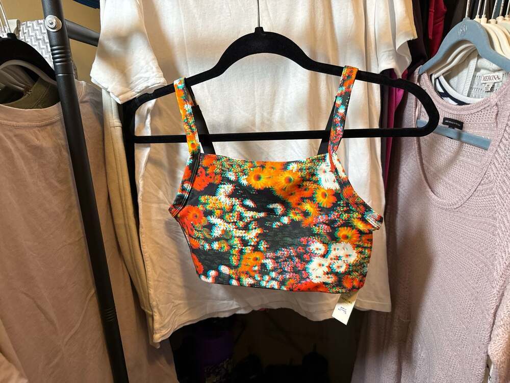 NWT OFFLINE by Aerie Blurred 3D Floral Longline Sports Bra Crop Top